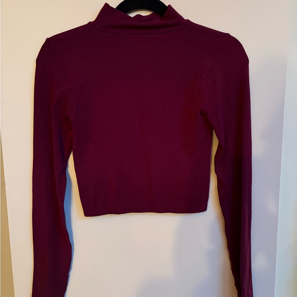 BAMBOO Burgundy Long Sleeve Turtleneck Crop Top